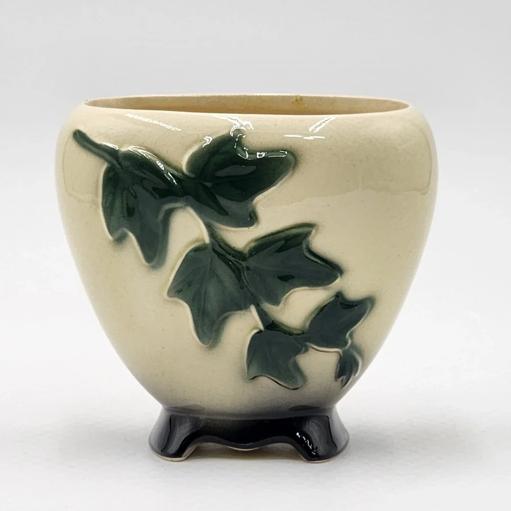 Vintage Royal Copley Ivy Leaf Planter Cream Green Footed Ceramic Unmarked 4.5